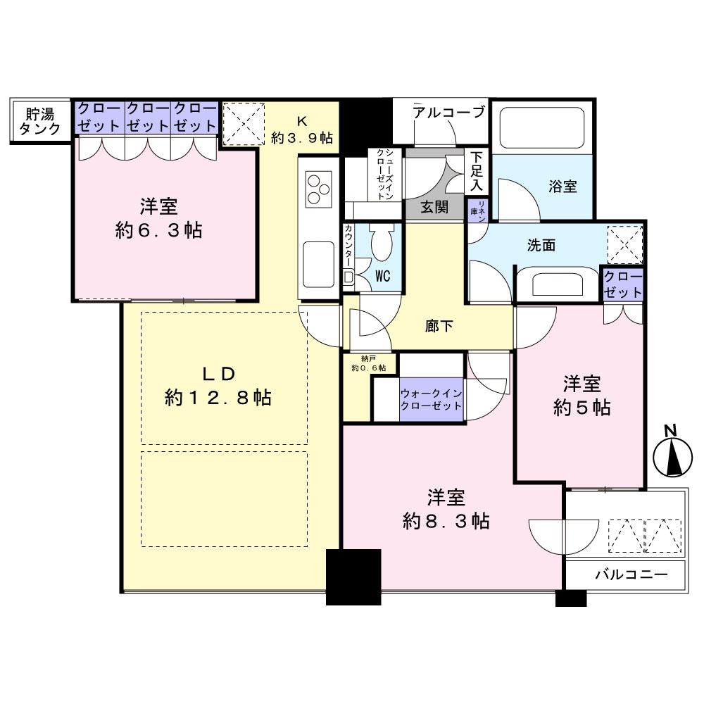 Floor plan. 3LDK + S (storeroom), Price 59,800,000 yen, Occupied area 83.89 sq m , Balcony area 4.43 sq m