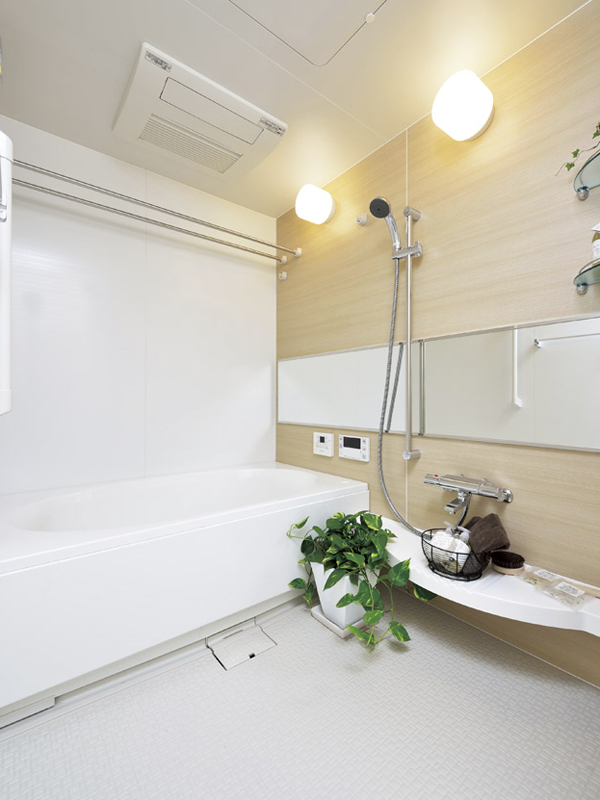 Bathing-wash room.  [bathroom] In a simple design, "Thermo floor" and "Kururin poi drainage port," "low-floor bathtub" and the like bathroom with a variety of functions (A type model room)