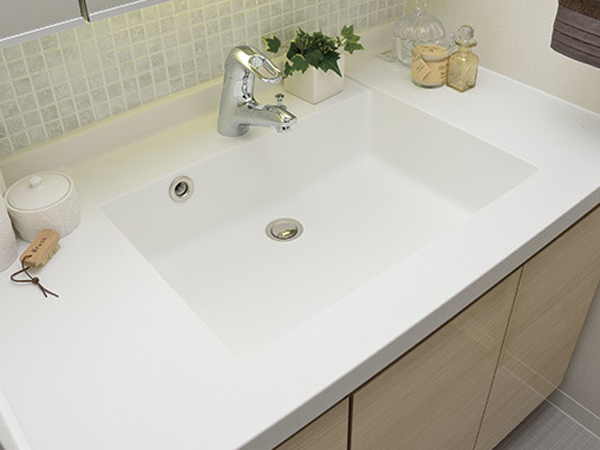 Bathing-wash room.  [Counter-integrated Square bowl] An integral there is no seam of the top plate and bowl, Care also smooth. Directs space stylish artificial marble has been refined (same specifications)
