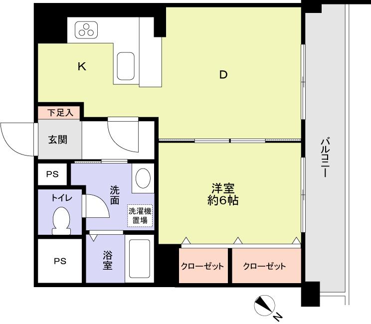 Floor plan. 1DK, Price 14.8 million yen, Footprint 46.9 sq m , Balcony area 8.4 sq m