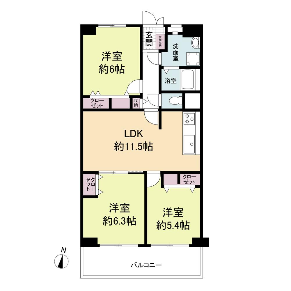 Floor plan. 3LDK, Price 18.5 million yen, Footprint 66 sq m , Balcony area 8.4 sq m
