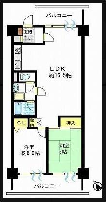 Floor plan. 2LDK, Price 17,900,000 yen, Occupied area 66.08 sq m , Balcony area 14.02 sq m