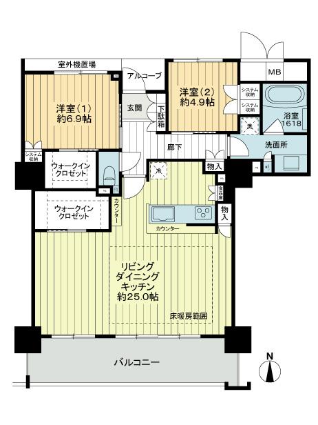 Floor plan. 2LDK, Price 48,900,000 yen, Occupied area 91.51 sq m , Balcony area 14.58 sq m