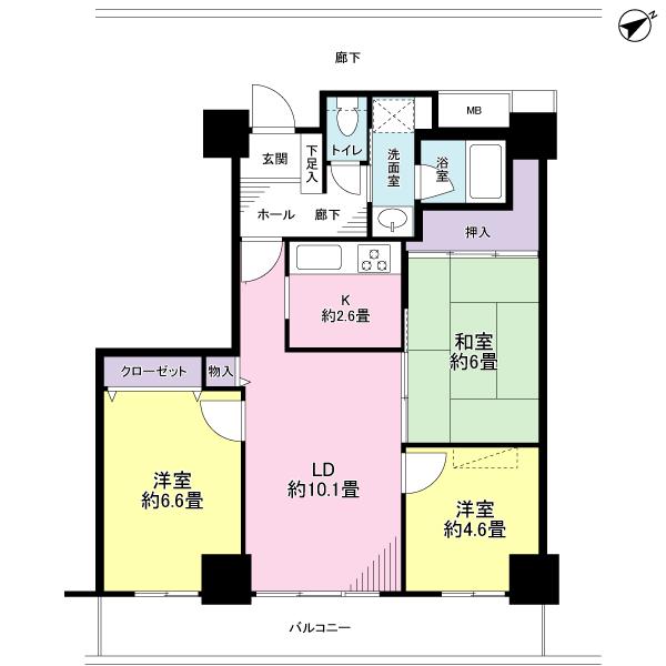 Floor plan. 3LDK, Price 23.8 million yen, Occupied area 65.95 sq m , Balcony area 10.62 sq m 3LD ・ K