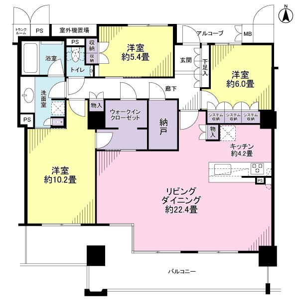 Floor plan. 3LDK + S (storeroom), Price 84,800,000 yen, Footprint 114.27 sq m , Balcony area 23.84 sq m 3LDK + storeroom