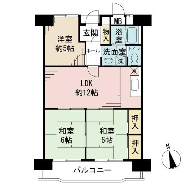 Floor plan. 3LDK, Price 16.3 million yen, Occupied area 61.49 sq m , Balcony area 9.11 sq m