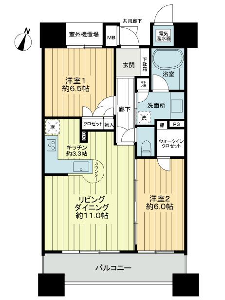 Floor plan. 2LDK, Price 34,800,000 yen, Occupied area 62.65 sq m , Balcony area 9.75 sq m floor plan