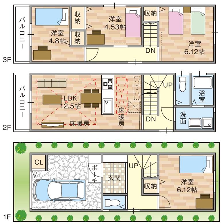 Building plan example (Perth ・ Introspection). 2F water around plan Face-to-face kitchen
