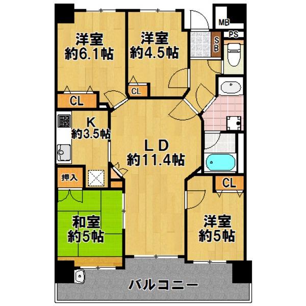 Floor plan. 4LDK, Price 29,800,000 yen, Occupied area 75.03 sq m , The center of the balcony area 12.93 sq m living room room
