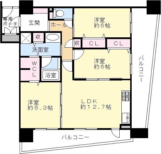 Floor plan. 3LDK, Price 32,500,000 yen, Footprint 75.2 sq m , Balcony area 25.8 sq m