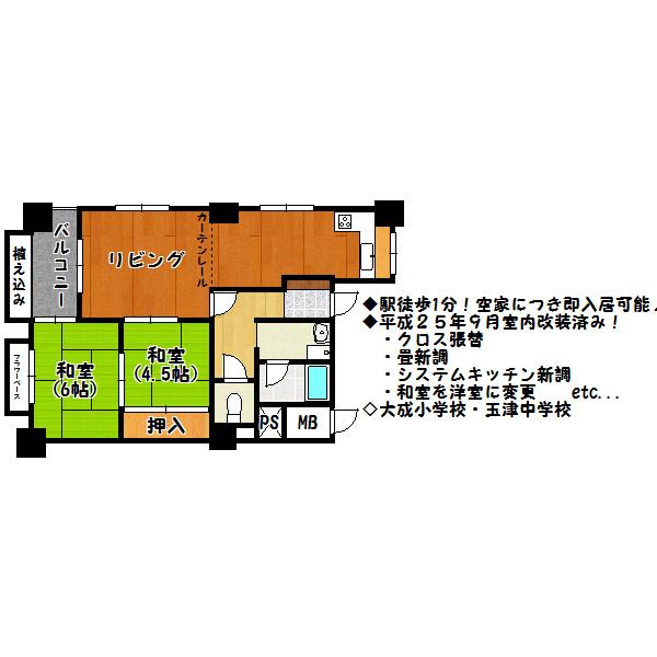 Floor plan. 2LDK, Price 9.8 million yen, Occupied area 58.62 sq m floor plan