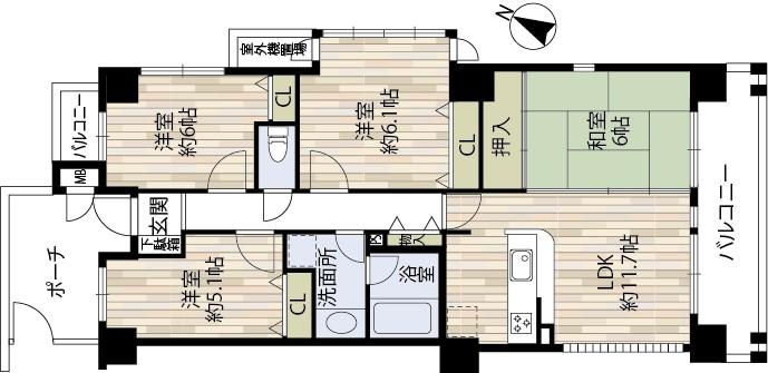Floor plan. 4LDK, Price 22,900,000 yen, Occupied area 76.62 sq m , Balcony area 11.26 sq m