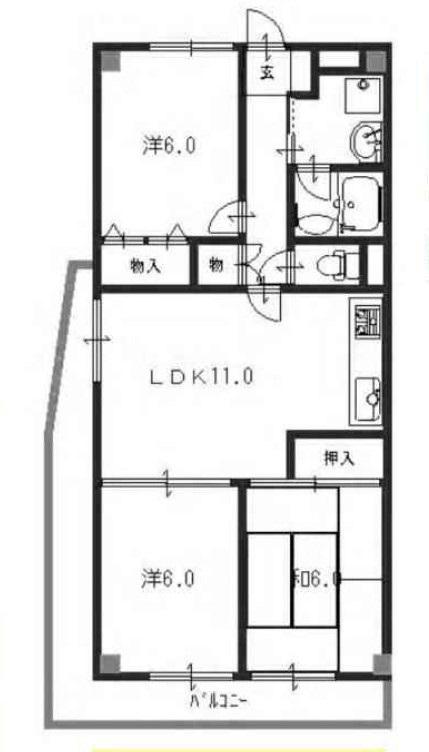 Floor plan. 3LDK, Price 13.8 million yen, Footprint 61.6 sq m , Is a floor plan of the balcony area 15.02 sq m 3LDK