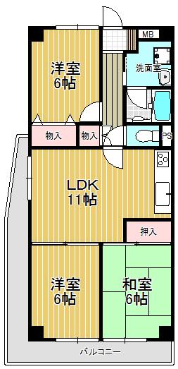 Floor plan. 3LDK, Price 13.8 million yen, Footprint 61.6 sq m , Balcony area 15.02 sq m