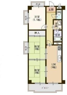 Floor plan. 3LDK, Price 12.8 million yen, Footprint 58 sq m , Residence of 3LDK the garden tub was with the balcony area 7.32 sq m 3 places