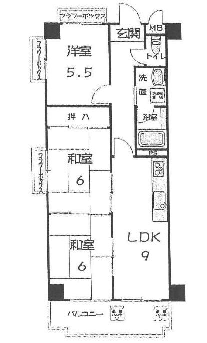 Floor plan. 3LDK, Price 12.8 million yen, Footprint 58 sq m , Is a floor plan of the balcony area 7.32 sq m 3LDK