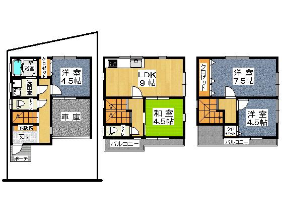 Floor plan. 27 million yen, 4LDK, Land area 64.39 sq m , Building area 87.07 sq m