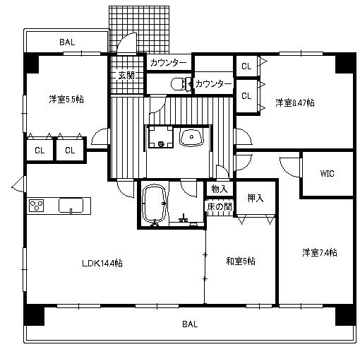 Floor plan. 4LDK, Price 35,800,000 yen, Footprint 85.9 sq m , Balcony area 24.7 sq m