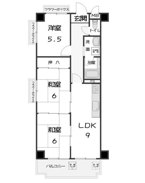 Floor plan. 3LDK, Price 13.8 million yen, Footprint 85 sq m , Balcony area 7.32 sq m