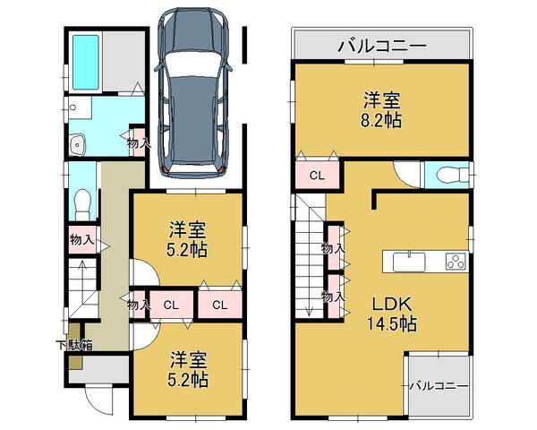 Floor plan. 37.5 million yen, 3LDK, Land area 82.65 sq m , Spacious living space in the building area 87.35 sq m total living room with storage space