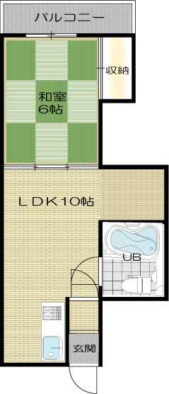 Floor plan. 1LDK, Price 2 million yen, Occupied area 27.96 sq m , Balcony area 2.5 sq m Japanese-style room 6 quires LDK10 Pledge kitchen ・ UB ・ toilet