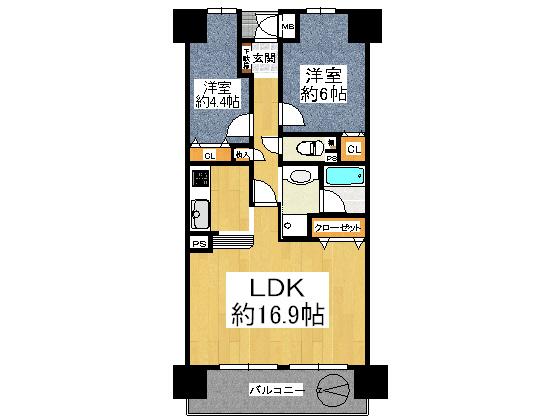 Floor plan. 2LDK, Price 17.8 million yen, Occupied area 61.03 sq m , Balcony area 8.55 sq m LDK16.9 Pledge !!