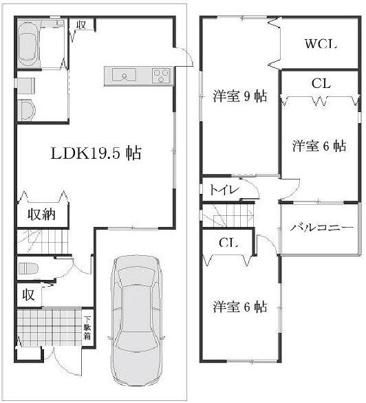Compartment view + building plan example. Building plan example, Land price 23,250,000 yen, Land area 85.23 sq m , Building price 15 million yen, Building area 106 sq m land ・ Building set price 38,250,000 yen (including outside 構費)