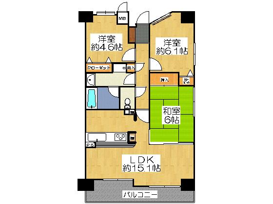 Floor plan. 3LDK, Price 14.8 million yen, Occupied area 68.56 sq m , Balcony area 8.81 sq m