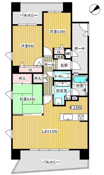 Floor plan. 3LDK, Price 24,800,000 yen, Occupied area 67.19 sq m , Balcony area 16.65 sq m