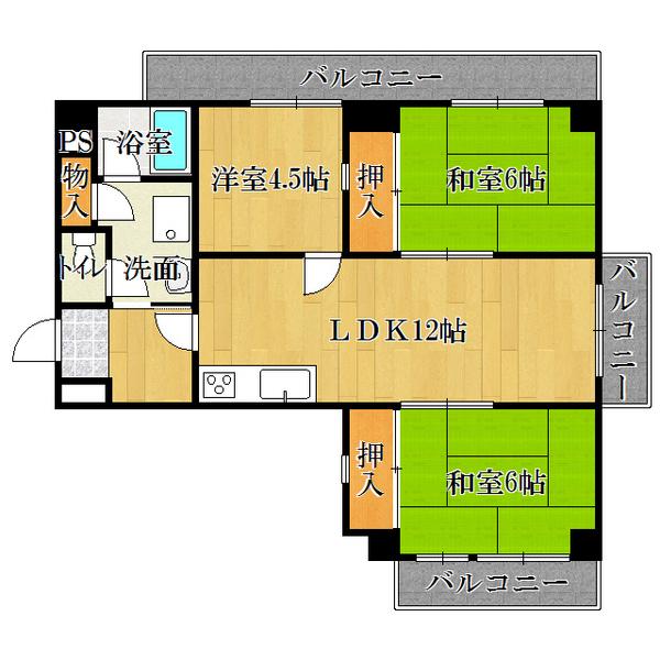 Floor plan. 3LDK, Price 11.8 million yen, Occupied area 64.74 sq m , Balcony area 16.32 sq m