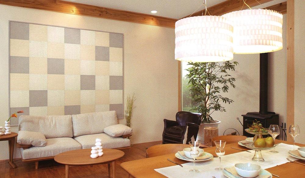 exhibition hall / Showroom. Look at eco-carat finish stylish wall, The functional there is a "tone Shimechikara" "odor adsorption force", "VOC adsorption force".