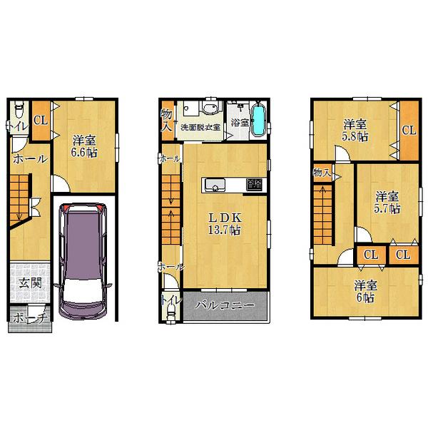 Floor plan. 29,800,000 yen, 4LDK, Land area 59.54 sq m , Building area 107.34 sq m