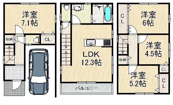 Floor plan. 26,800,000 yen, 4LDK, Land area 44.77 sq m , Building area 88.96 sq m 4LDK