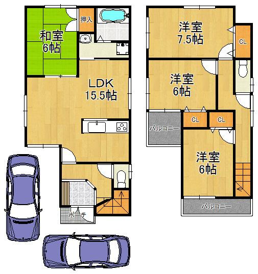 Floor plan. 20.8 million yen, 4LDK, Land area 101.9 sq m , While I pleasure the growth of the building area 97.36 sq m children, Slightly larger live to those who wish