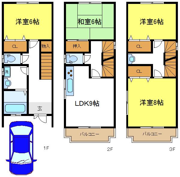 Floor plan. 15.8 million yen, 4LDK, Land area 65.3 sq m , There is a building area of ​​96.57 sq m each room storage, All room is 6-mat more