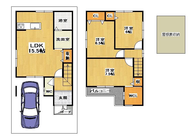 Floor plan. 29,800,000 yen, 4LDK, Land area 93.52 sq m , Building area 79.1 sq m Floor