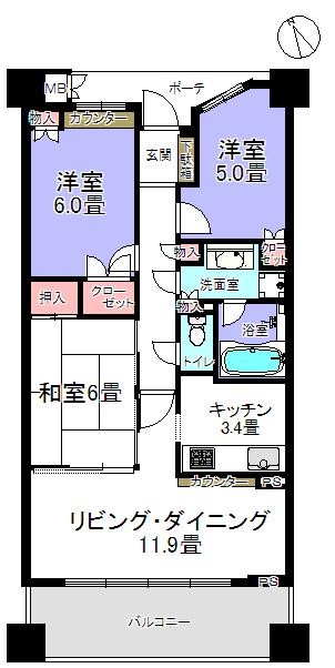 Floor plan. 3LDK, Price 26,800,000 yen, Footprint 71.6 sq m , Balcony area 12.6 sq m site (October 2013) Shooting