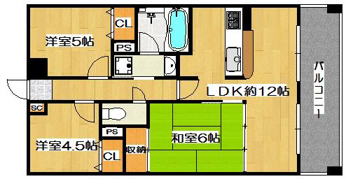 Floor plan. 3LDK, Price 20,900,000 yen, Occupied area 62.86 sq m , Balcony area 12.2 sq m