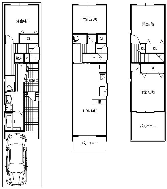 Compartment view + building plan example. Building plan example, Land price 12.8 million yen, Land area 66.19 sq m , Building price 15 million yen, Building area 101.28 sq m