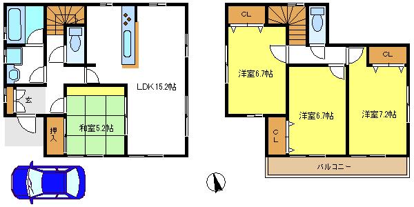 Floor plan. (Building 2), Price 23.8 million yen, 4LDK, Land area 96.71 sq m , Building area 96.38 sq m