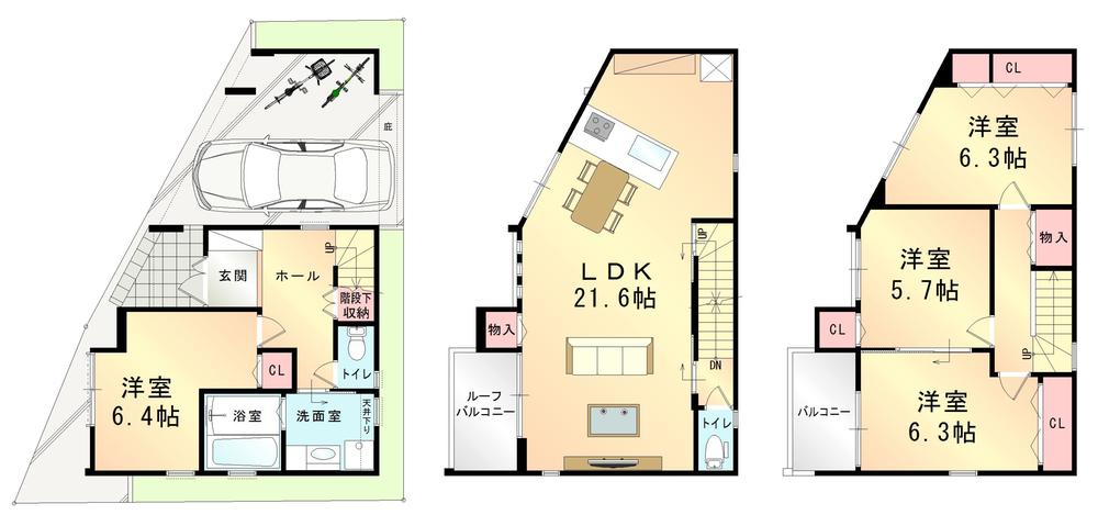 Floor plan. 33,800,000 yen, 4LDK, Land area 65.81 sq m , Building area 114 sq m floor area 34 square meters of 4LDK room variegated.