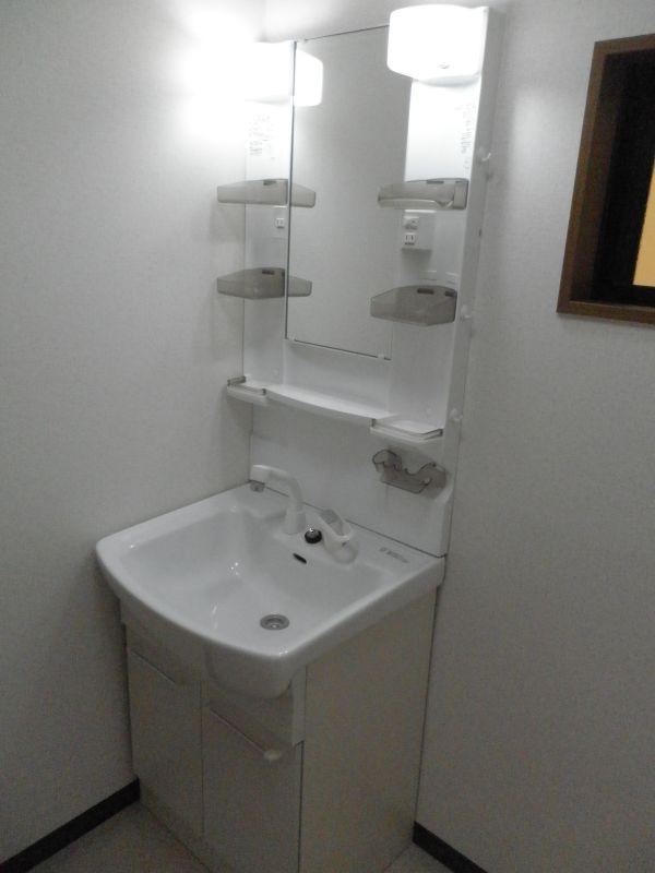 Wash basin, toilet. Vanity had made