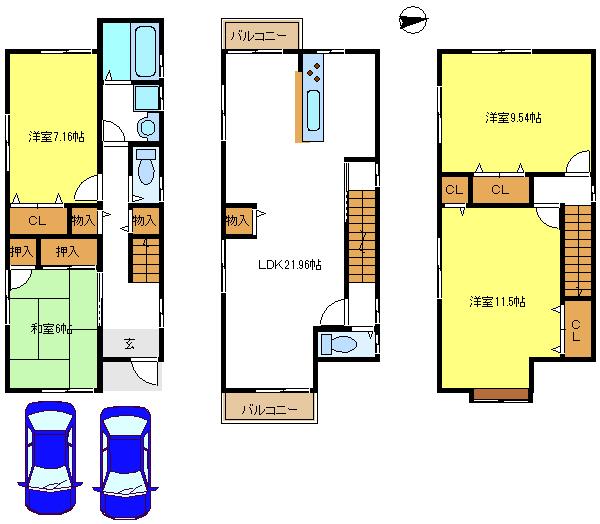 Floor plan. 25,300,000 yen, 4LDK, Land area 88.59 sq m , Building area 129.17 sq m