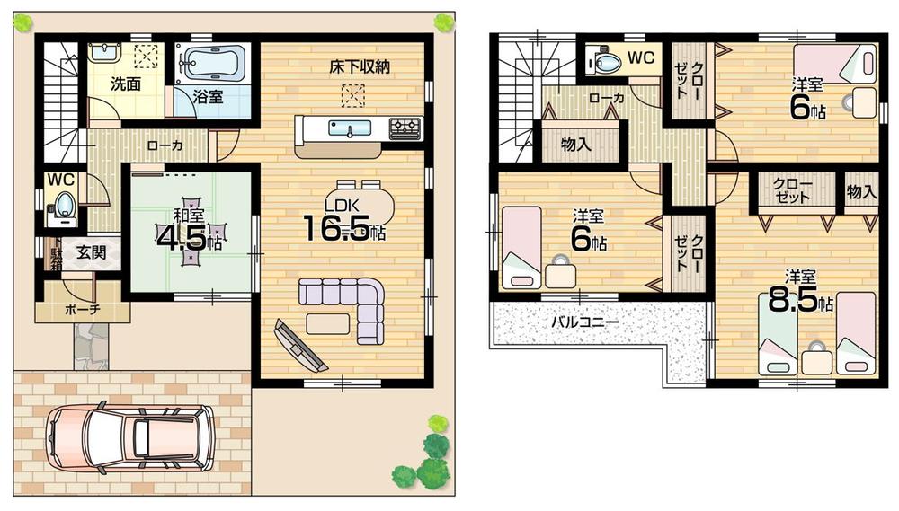 Floor plan. 23.8 million yen, 4LDK, Land area 100.95 sq m , Building area 93.82 sq m floor plan 4LDK! South-facing wide balcony!