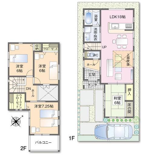 Floor plan. (No. 6 locations), Price 34,800,000 yen, 4LDK, Land area 100.77 sq m , Building area 99.78 sq m