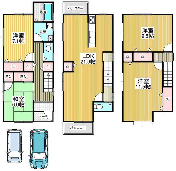 Floor plan. 25,300,000 yen, 4LDK, Land area 88.59 sq m , Building area 129.17 sq m