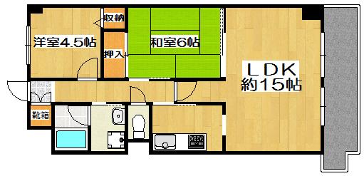 Floor plan. 2LDK, Price 13.8 million yen, Footprint 56.7 sq m , Spacious is living on the balcony area 8.72 sq m 2LDK