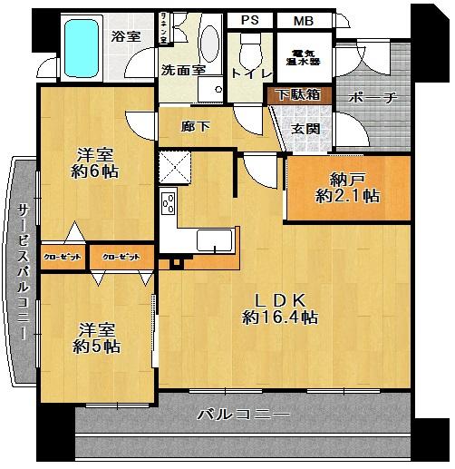 Floor plan. 2LDK + S (storeroom), Price 25,800,000 yen, Footprint 66.4 sq m , Living with a feeling of opening of the balcony area 12.34 sq m 16 Pledge
