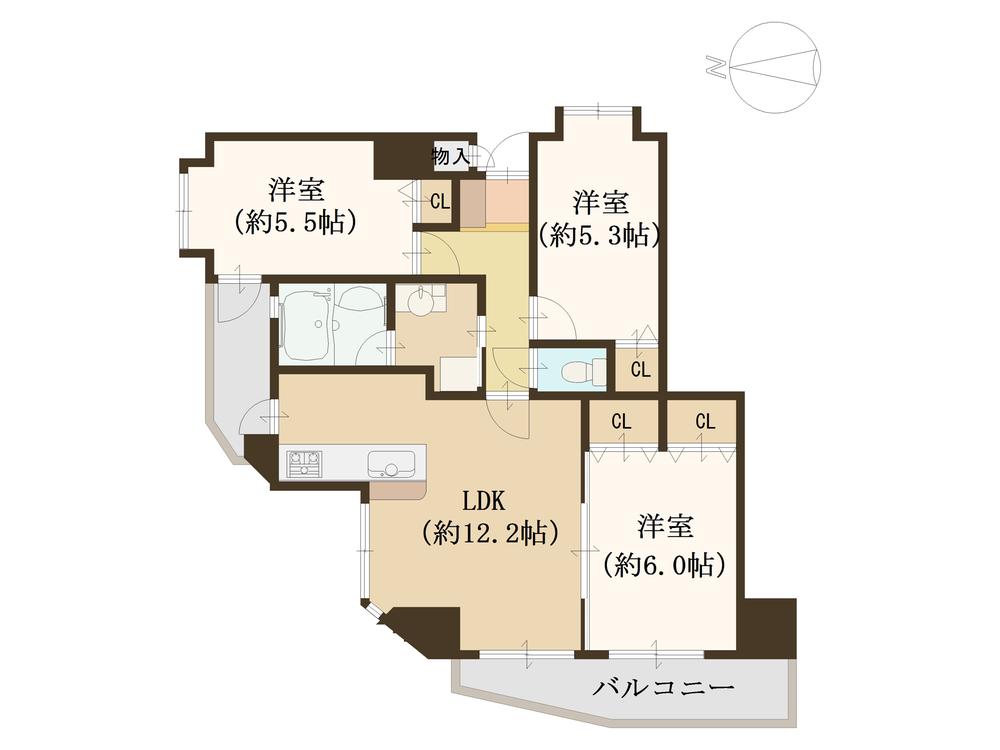 Floor plan. 3LDK, Price 21.5 million yen, Footprint 63.2 sq m , Balcony area 9.84 sq m