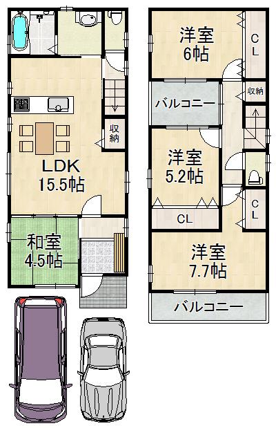 Building plan example (floor plan). Building plan example (A No. land) 4LDK, Land price 14.8 million yen, Land area 87.98 sq m , Building price 18 million yen, Building area 93.56 sq m